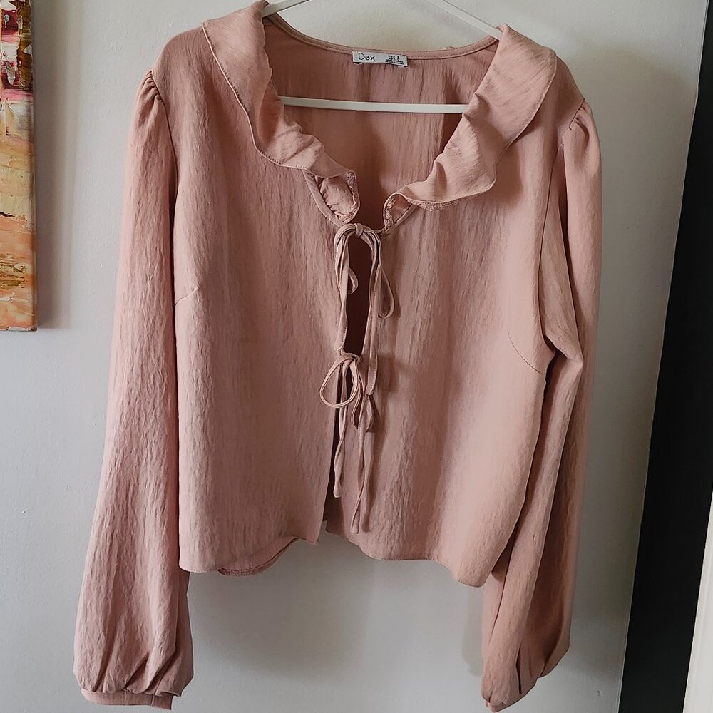 Dex pink ruffle cardigan new Small